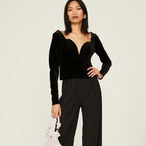 Louna Structured Black Velvet Sweetheart Plunge neck Top w/ Boning corset SMALL